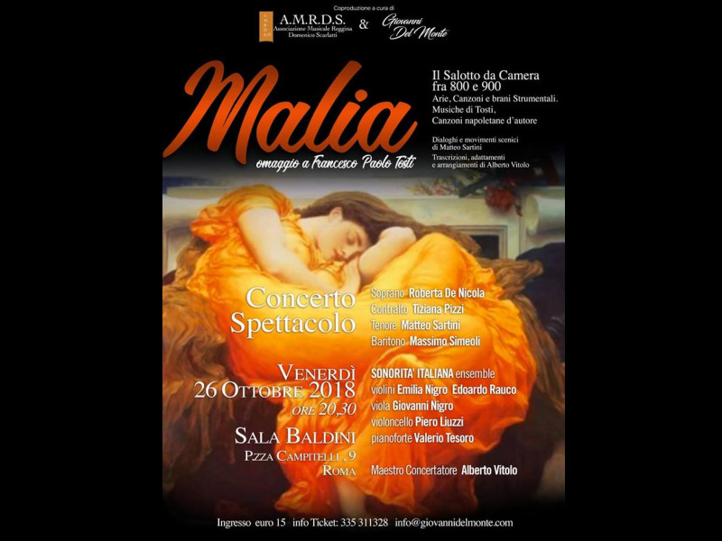 26 OTTOBRE 2018 ORE 20,30 - SALA BALDINI, ROMA - MALIA